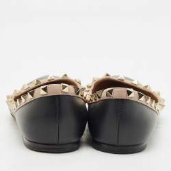 Valentino Black/Beige Leather Rockstud Ballet Flats Size 36