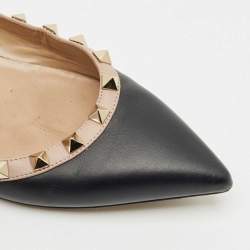 Valentino Black/Beige Leather Rockstud Ballet Flats Size 36