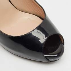 Valentino Black Patent Leather Rockstud Heel Peep Toe Pumps Size 37.5