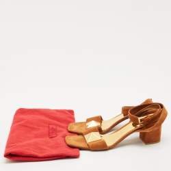 Valentino Brown Suede Roman Stud Ankle Strap Block Heel Sandals Size 40.5