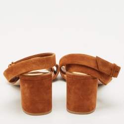 Valentino Brown Suede Roman Stud Ankle Strap Block Heel Sandals Size 40.5