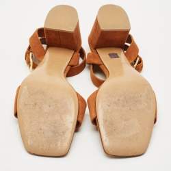 Valentino Brown Suede Roman Stud Ankle Strap Block Heel Sandals Size 40.5