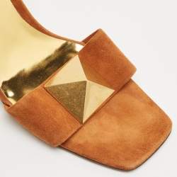 Valentino Brown Suede Roman Stud Ankle Strap Block Heel Sandals Size 40.5