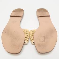 Valentino Cream/Beige Raffia and Leather VLogo Slide Sandals Size 38