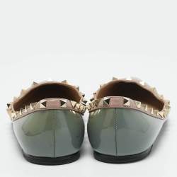 Valentino Slate Blue/Beige Patent Leather Rockstud Pointed Toe Ballet Flats Size 40