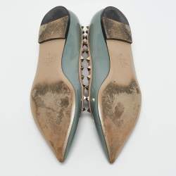 Valentino Slate Blue/Beige Patent Leather Rockstud Pointed Toe Ballet Flats Size 40