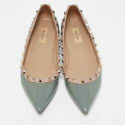 Valentino Slate Blue/Beige Patent Leather Rockstud Pointed Toe Ballet Flats Size 40