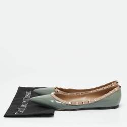 Valentino Slate Blue/Beige Patent Leather Rockstud Pointed Toe Ballet Flats Size 40