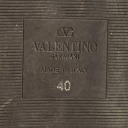 Pre Owned Valentino Brown/Cream Canvas and Fabric Logo Slide Sandals Size 40