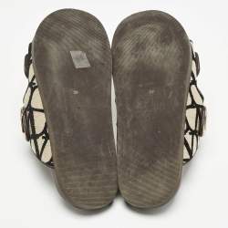 Pre Owned Valentino Brown/Cream Canvas and Fabric Logo Slide Sandals Size 40