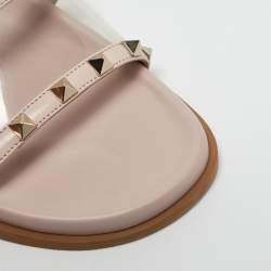 Valentino Pink Leather and PVC Rockstud Flat Slides Size 37