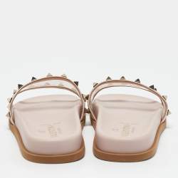 Valentino Pink Leather and PVC Rockstud Flat Slides Size 37