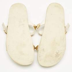 Valentino Off White Leather Roman Stud Flat Slide Sandals Size 38