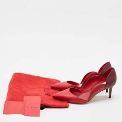 Pre Owned Valentino Red/Burgundy Leather Scalloped Pointed Toe Pumps Size 36