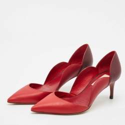Pre Owned Valentino Red/Burgundy Leather Scalloped Pointed Toe Pumps Size 36