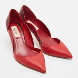 Pre Owned Valentino Red/Burgundy Leather Scalloped Pointed Toe Pumps Size 36
