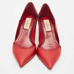 Pre Owned Valentino Red/Burgundy Leather Scalloped Pointed Toe Pumps Size 36