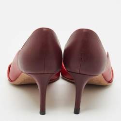 Pre Owned Valentino Red/Burgundy Leather Scalloped Pointed Toe Pumps Size 36