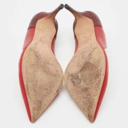 Pre Owned Valentino Red/Burgundy Leather Scalloped Pointed Toe Pumps Size 36