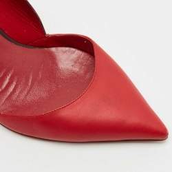 Pre Owned Valentino Red/Burgundy Leather Scalloped Pointed Toe Pumps Size 36