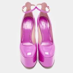 Valentino Fuchsia Pink Patent Leather Tan-go Platform Block Heel Pumps Size 39