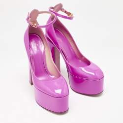 Valentino Fuchsia Pink Patent Leather Tan-go Platform Block Heel Pumps Size 39
