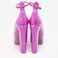Valentino Fuchsia Pink Patent Leather Tan-go Platform Block Heel Pumps Size 39
