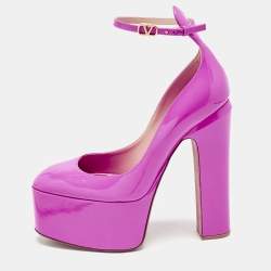 Valentino Fuchsia Pink Patent Leather Tan-go Platform Block Heel Pumps Size 39