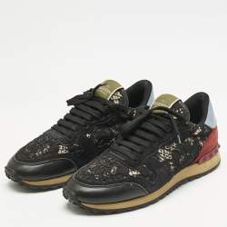 Valentino Multicolor Lace and Leather Rockrunner Low Top Sneakers Size 39