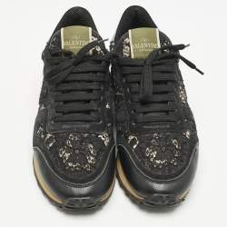 Valentino Multicolor Lace and Leather Rockrunner Low Top Sneakers Size 39