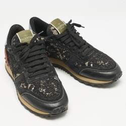 Valentino Multicolor Lace and Leather Rockrunner Low Top Sneakers Size 39