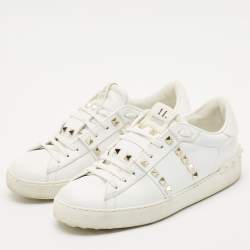 Valentino White Leather Rockstud Untitled Low Top Sneakers Size 39