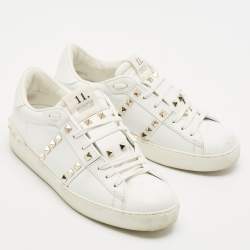Valentino White Leather Rockstud Untitled Low Top Sneakers Size 39