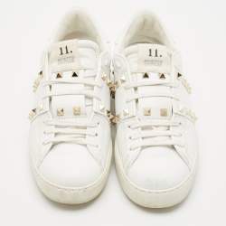 Valentino White Leather Rockstud Untitled Low Top Sneakers Size 39