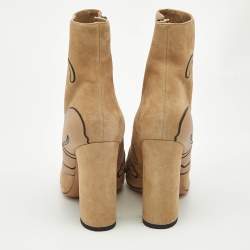 Valentino Beige Suede Panther Ankle Length Ankle Boots Size 37
