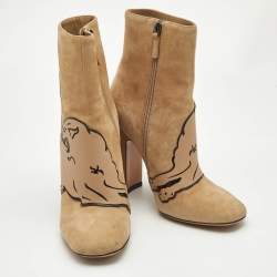 Valentino Beige Suede Panther Ankle Length Ankle Boots Size 37