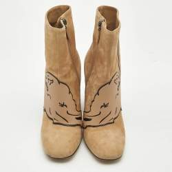 Valentino Beige Suede Panther Ankle Length Ankle Boots Size 37
