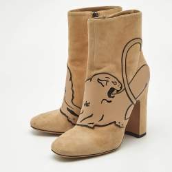 Valentino Beige Suede Panther Ankle Length Ankle Boots Size 37