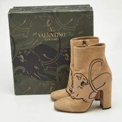 Valentino Beige Suede Panther Ankle Length Ankle Boots Size 37