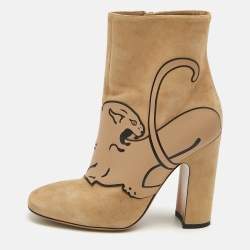 Valentino Beige Suede Panther Ankle Length Ankle Boots Size 37