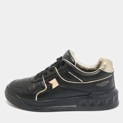 Valentino Black Leather One Stud  Sneakers Size 38.5