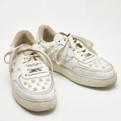 Valentino White Leather Rockstud Low Top Sneakers Size 39.5