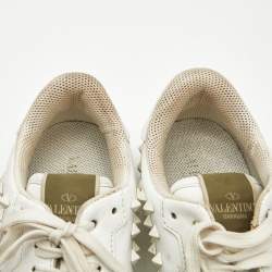 Valentino White Leather Rockstud Low Top Sneakers Size 39.5