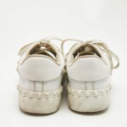 Valentino White Leather Rockstud Low Top Sneakers Size 39.5