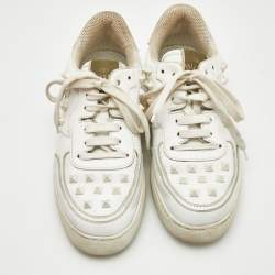 Valentino White Leather Rockstud Low Top Sneakers Size 39.5