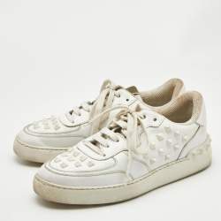 Valentino White Leather Rockstud Low Top Sneakers Size 39.5