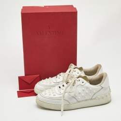 Valentino White Leather Rockstud Low Top Sneakers Size 39.5