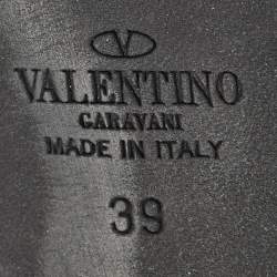 Pre Owned Valentino Metallic Blue Leather Rockstud Cage Pumps Size 39