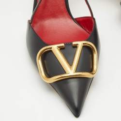 Valentino Black/Red Leather VLogo Slingback Pumps Size 36.5
