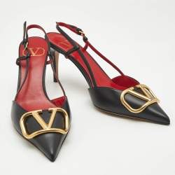 Valentino Black/Red Leather VLogo Slingback Pumps Size 36.5